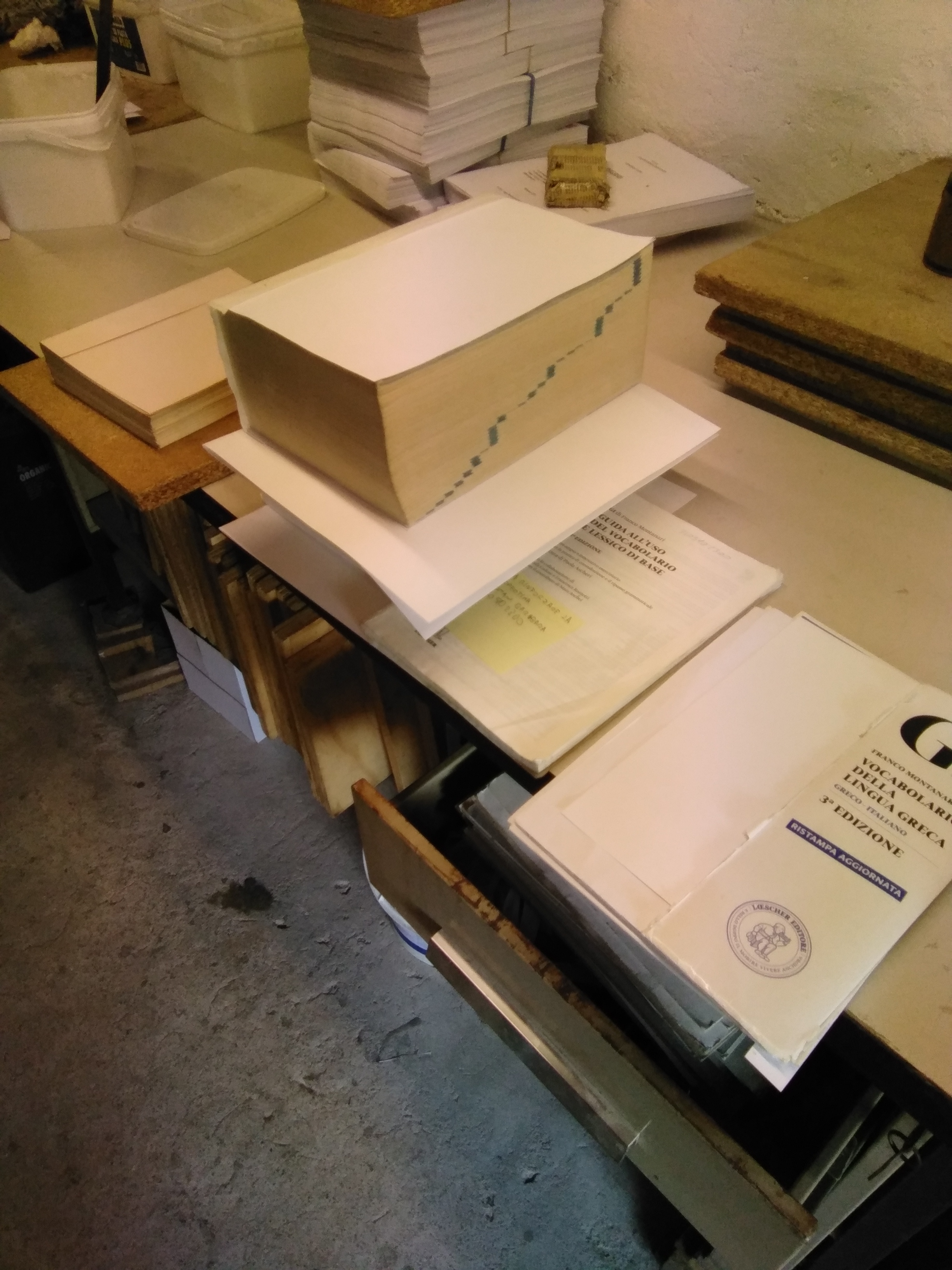 Laboratorio con libri in lavorazione